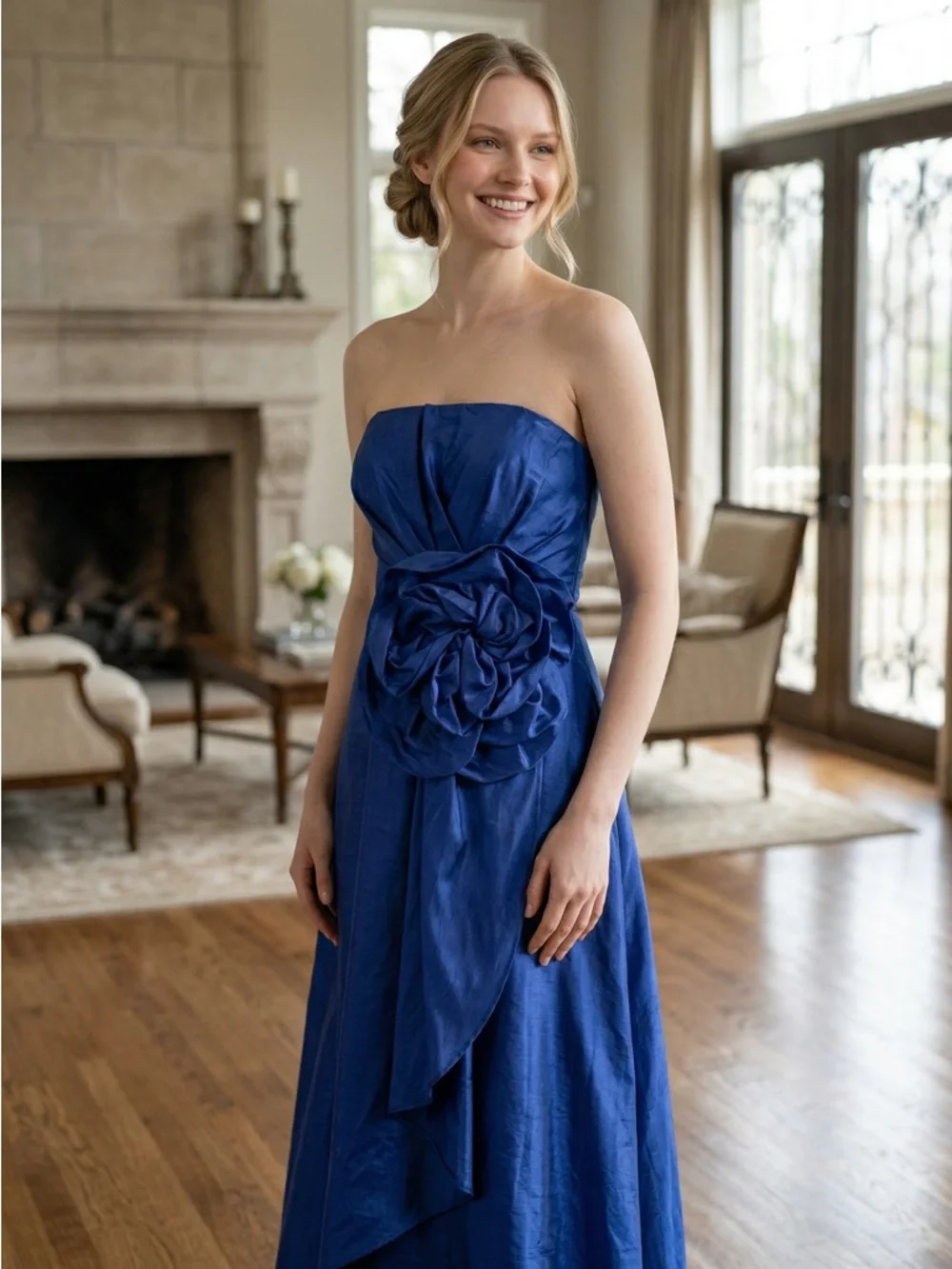 Muse by Marchesa Dress Women Strapless Blue Size 6 Rosette Maxi NWT - Picture 3 of 12